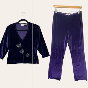 Pants and top Y2k Velvet Royal Purple butterfly Crop Top and pants set large